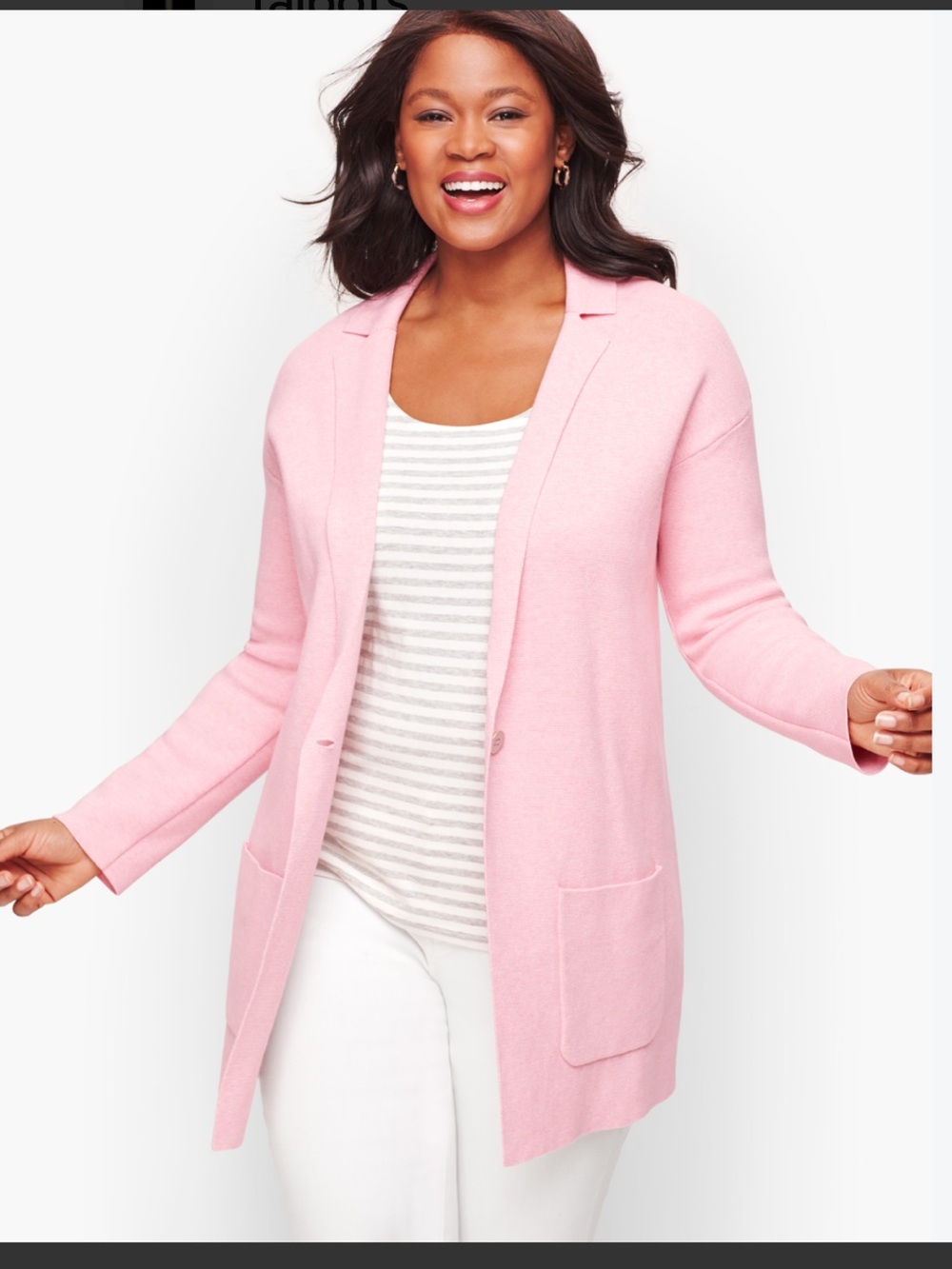 Talbots Women’s Pink Knit Single Button Closure Front Patch Pockets Blazer 18-20